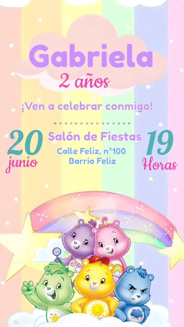 Invitación Os Ositos Cariñosos Acuarela – tema Cumpleaños Infantil colorido, acuarela, divertido, bonito, ilustración infantil