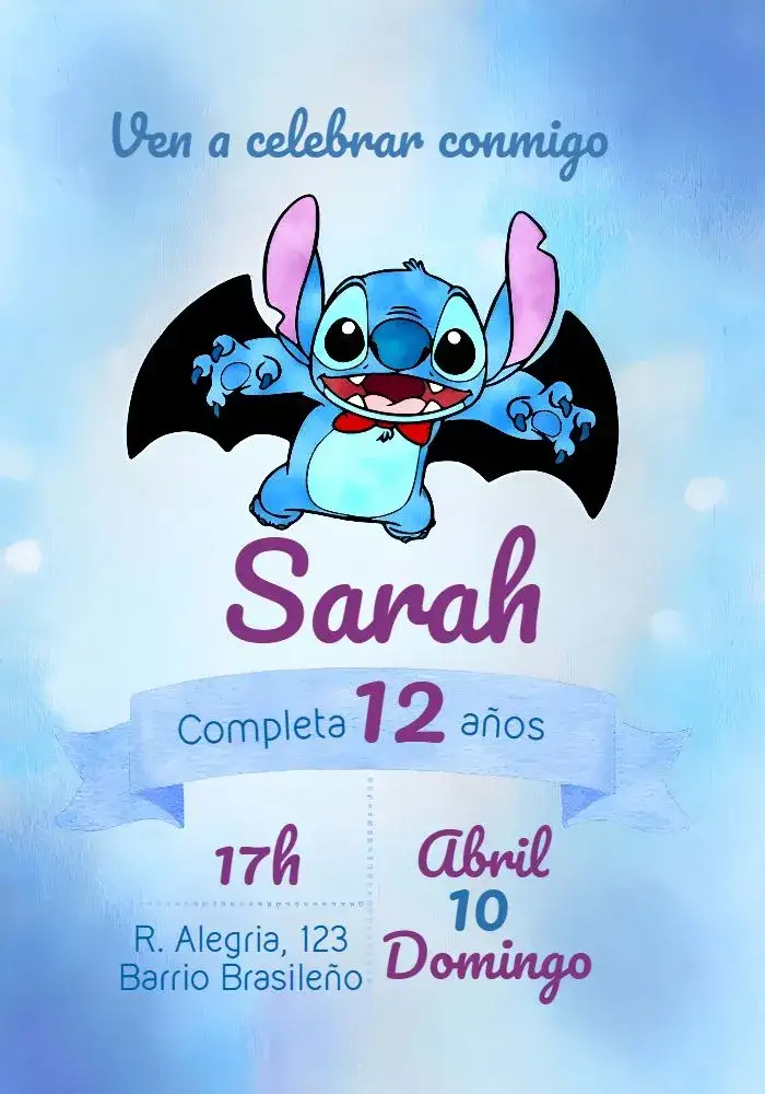 Invitación Halloween Stitch Murciélagos Brujas – tema Fechas Conmemorativas azul vibrante, divertido, temático, ilustraciones de Halloween, murciélagos y brujas, creativo