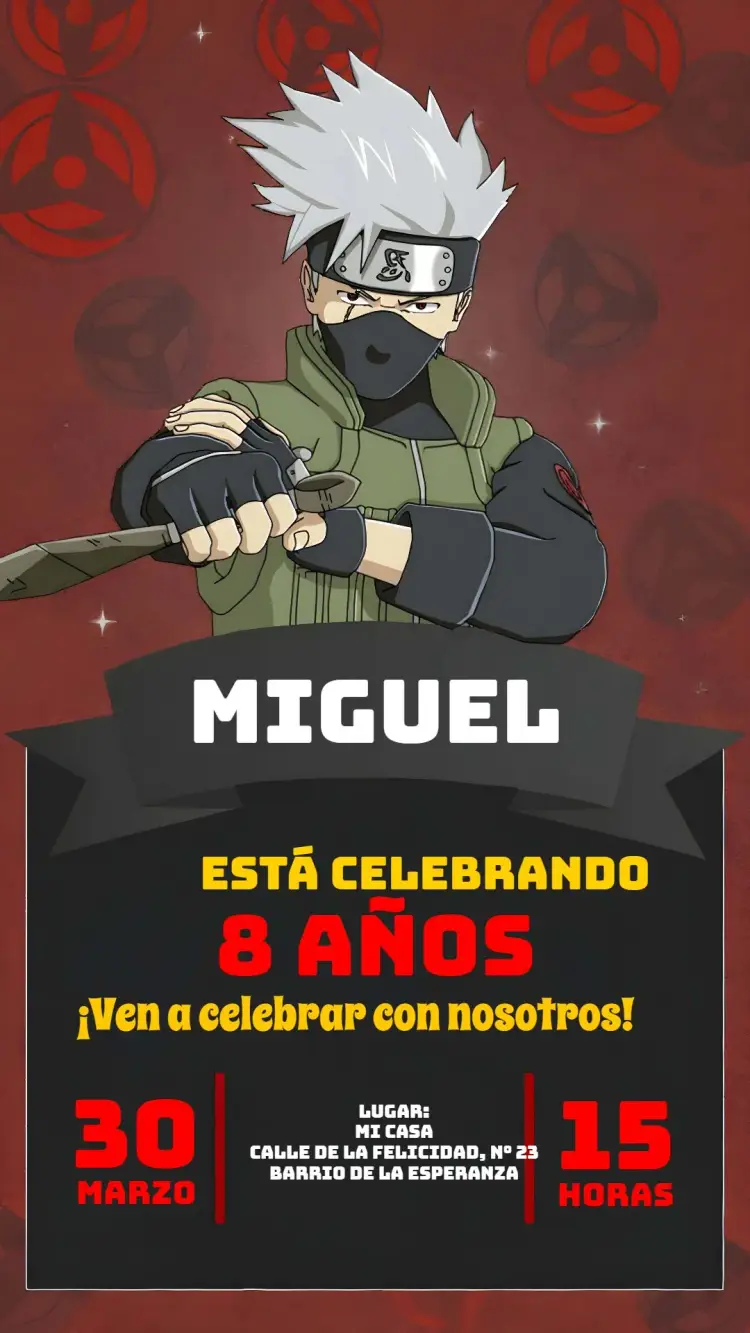 Invitación Kakashi Naruto Ninja