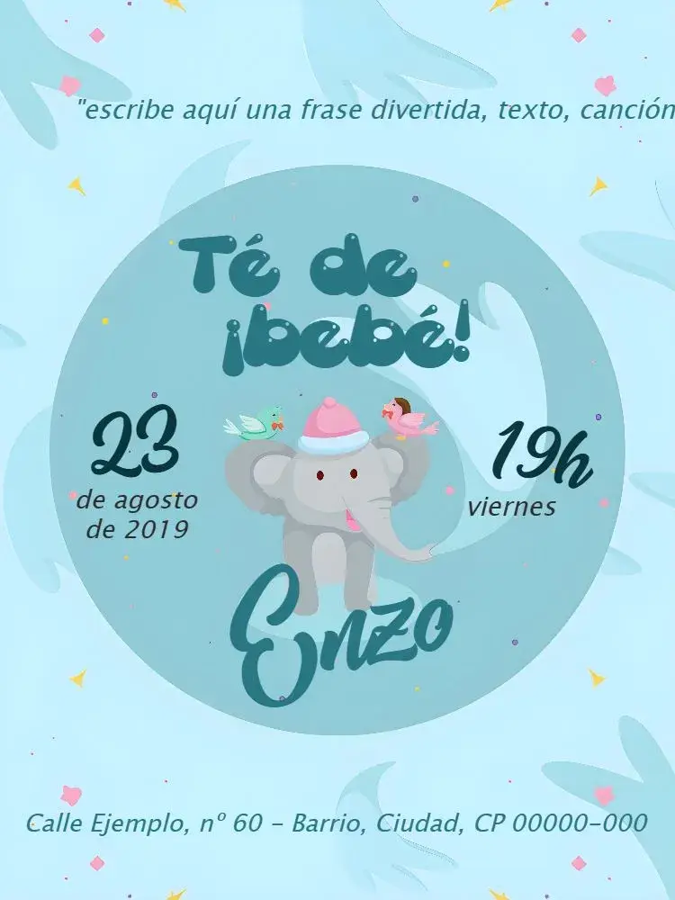Invitación Baby Shower Elefantito Niño
