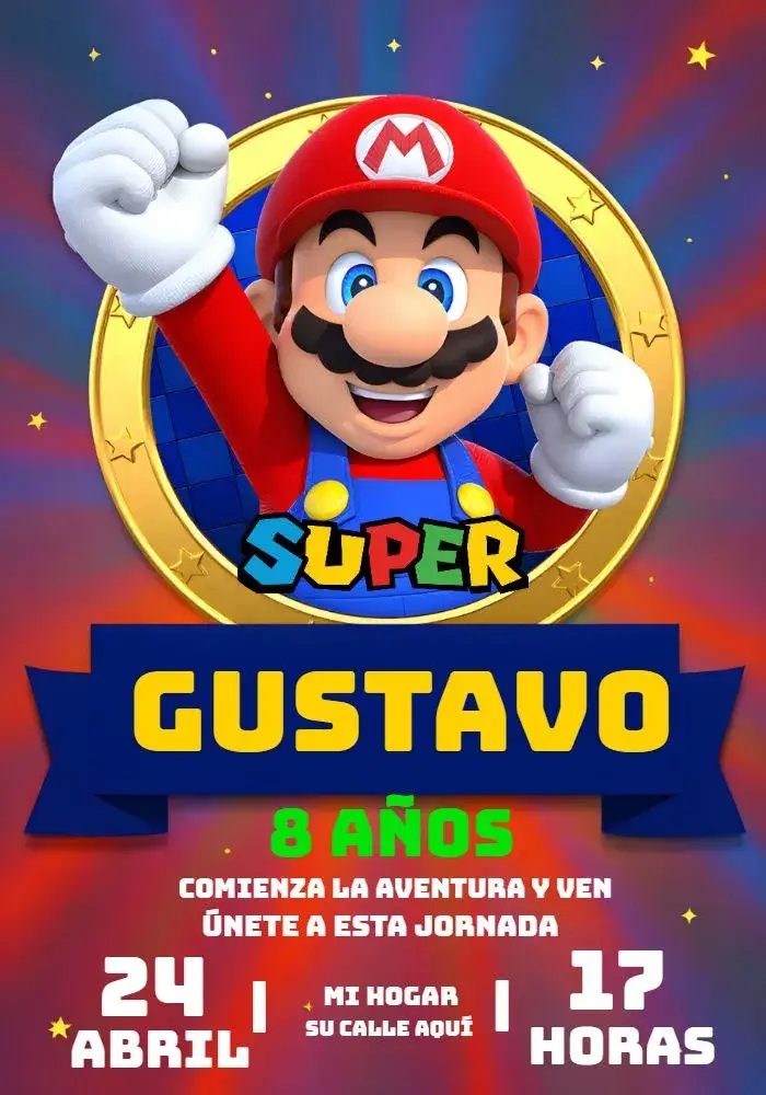 Invitación Super Mario Bros World Mariobros