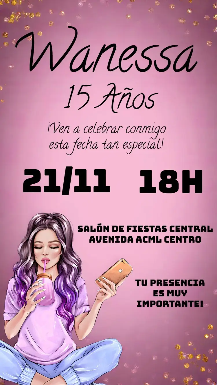 Invitación 15 Años Glitter Iphone