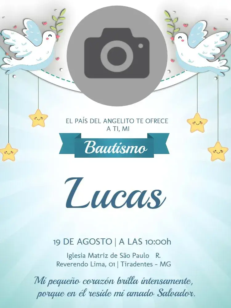 Invitación Bautizo Con Foto Estrellas editable y personalizable