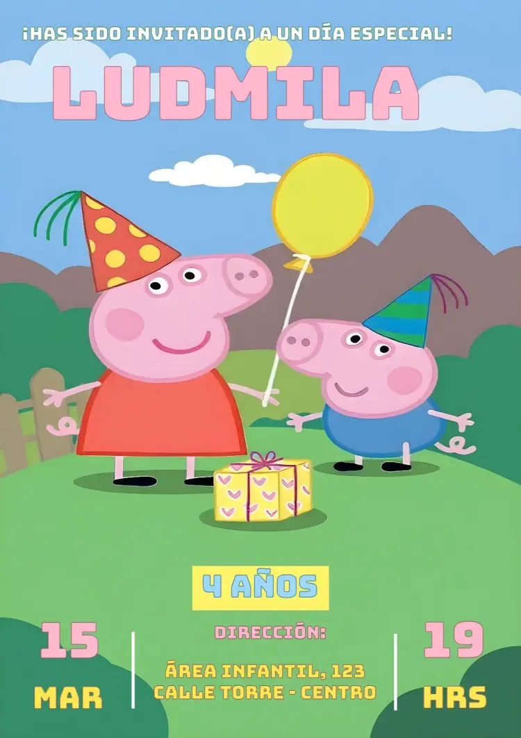 Invitación Peppa Pig Rosa