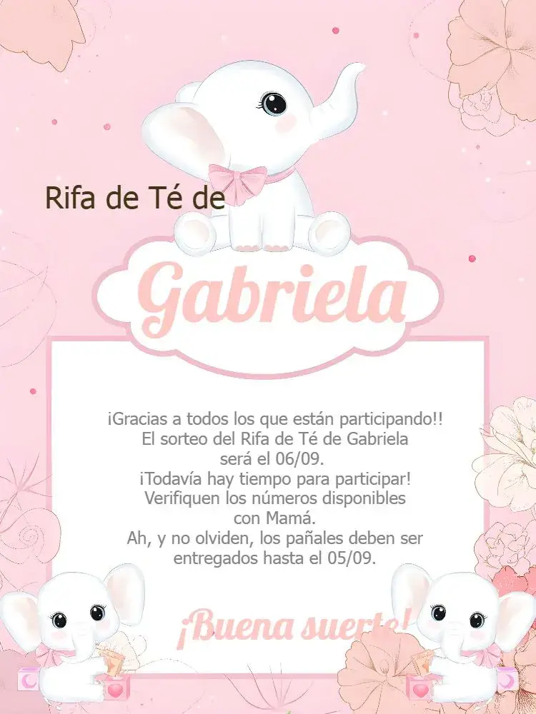Invitación Recordatorio Chá Rifa Elefantita Floral