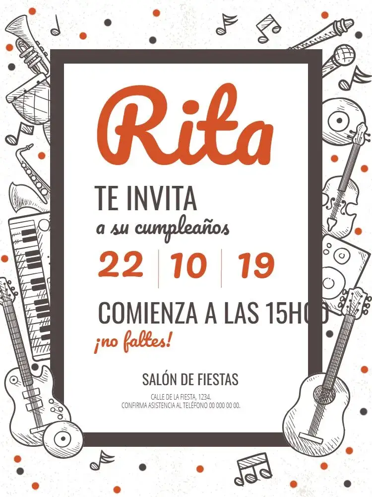 Invitación Instrumentos Musicales Whatsapp – tema Cumpleaños Infantil musical, colorido, divertido, infantil, vibrante