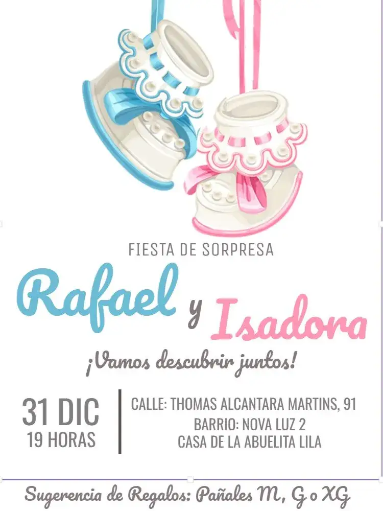Invitación Revelación de Género Niño o Niña Zapatos – tema Revelación Bebé rosa y azul, moderno, lúdico, minimalista, divertido