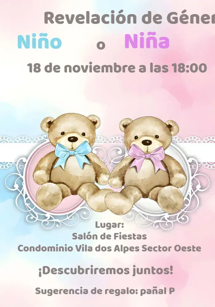 Invitación Baby Shower Ositos Acuarela Azul