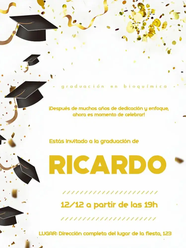 Invitación Graduación Dorado Elegante – tema Graduación dorado, elegante, minimalista, moderno, clásico