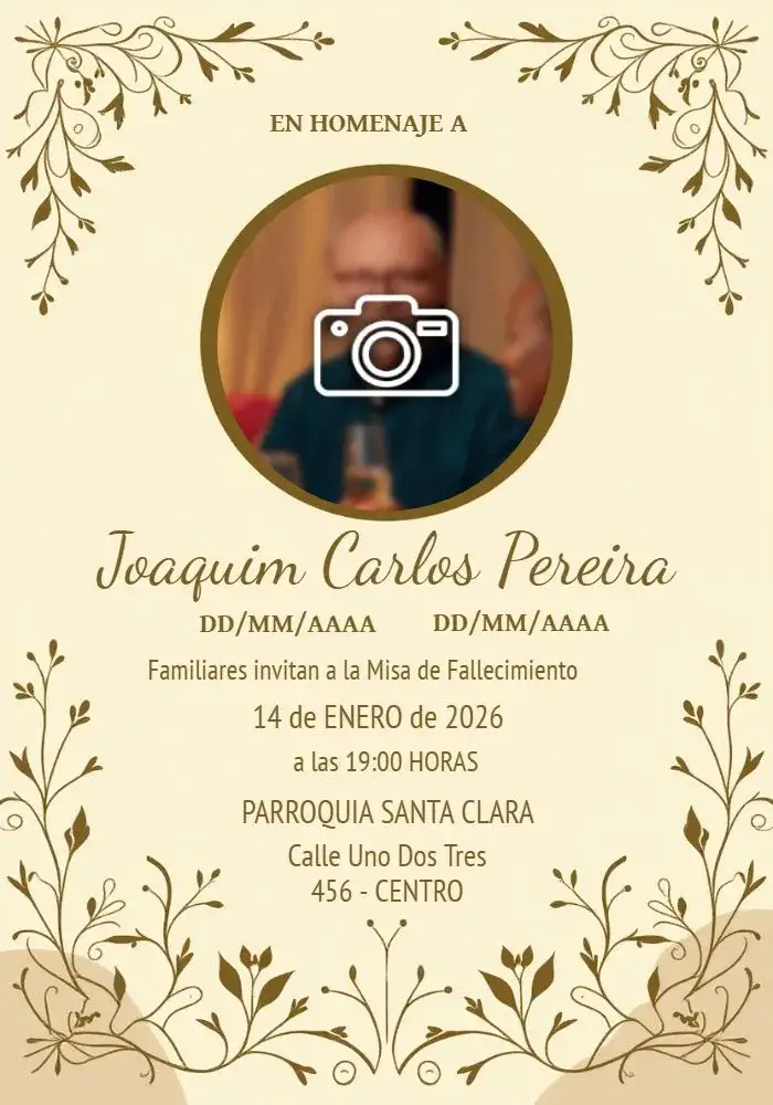 Invitación Invitación a Misa de Fallecimiento Con Foto Día – tema Fechas Conmemorativas marrón, amarillo, sobrio, minimalista, clásico, religioso