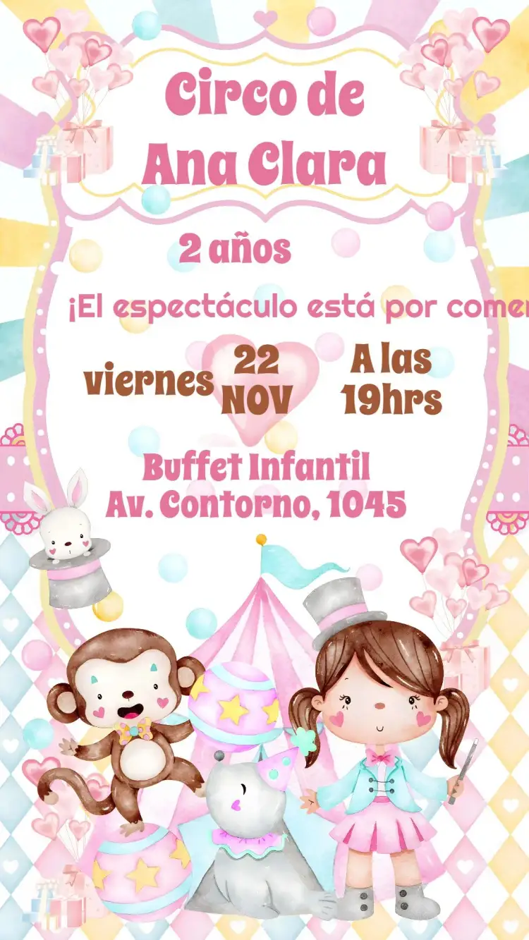 Invitación Circo Aquarela Menina – tema Cumpleaños Infantil colorido, lúdico, divertido, aquarela, circense, infantil