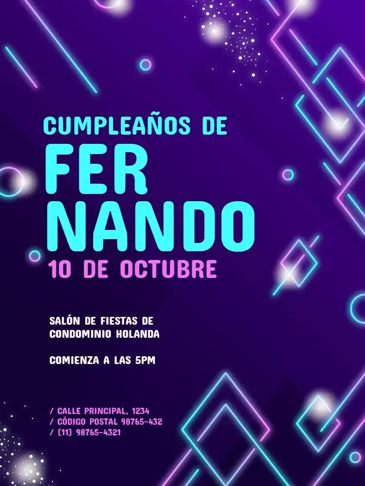 Invitación Neón Moderno Joven