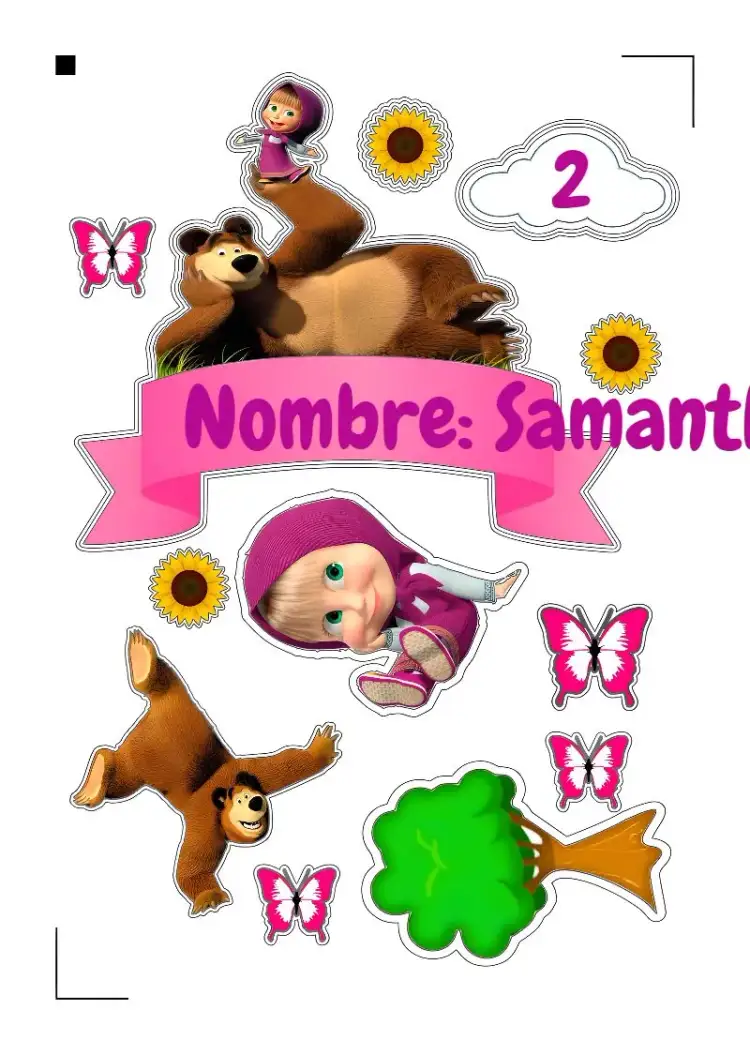 Invitación Topo De Pastel Masha Y El Oso – tema Topper de torta colorido, divertido, infantil, temático, animado