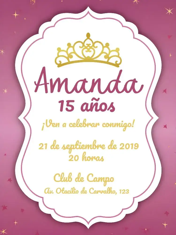 Invitación 15 Años - Reinado Rosa Realeza – tema 15 años rosa, dorado, realeza, brillo, elegante, femenino