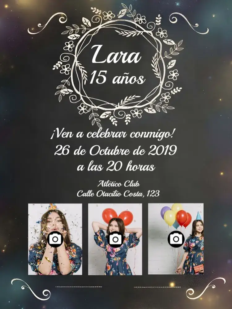 Invitación 15 Años Pizarra con Fotos en Negro – tema 15 años pizarra, moderno, elegante, delicado, fotográfico