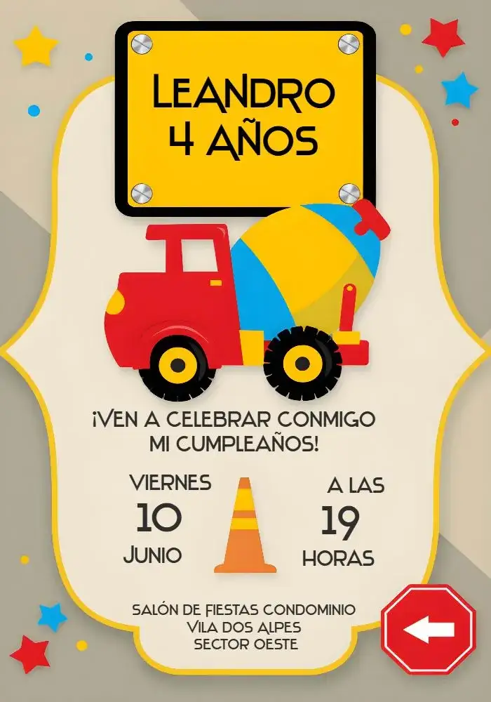 Invitación Fiesta En Construcción Rojo – tema Té Rifa rojo, moderno, divertido, temático, infantil