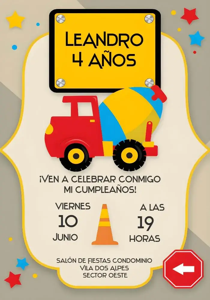 Invitación Fiesta En Construcción Rojo