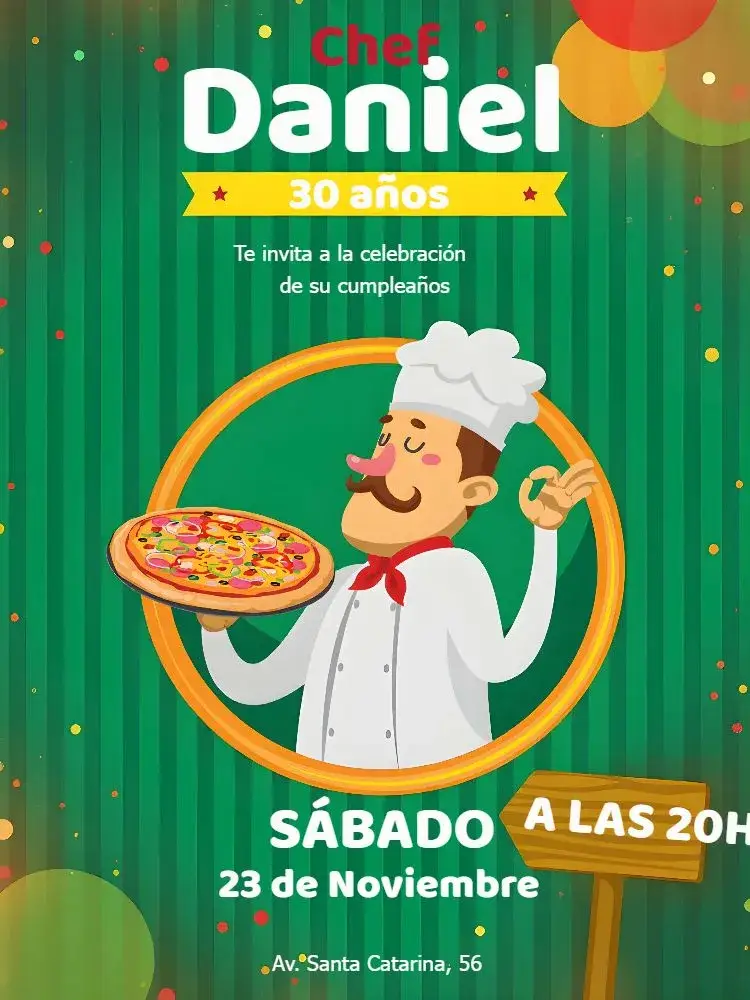 Invitación Pizzería Cena