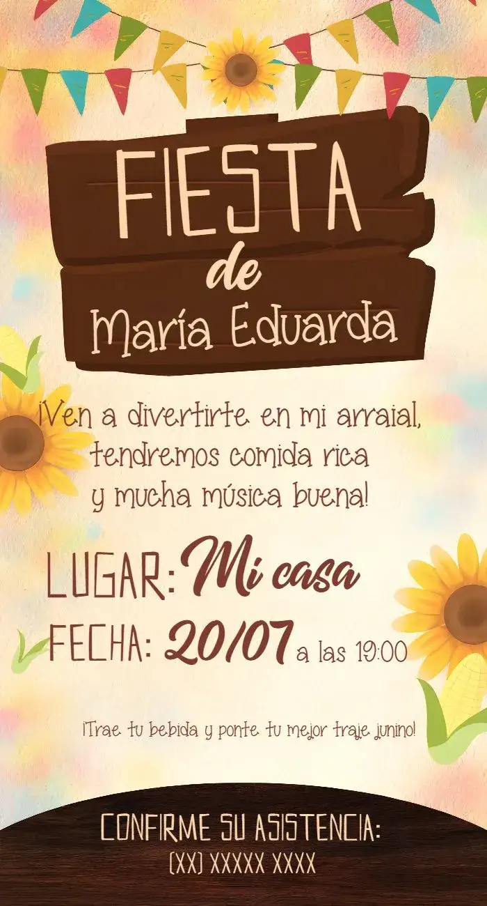 Invitación Arraiá Festa Junina Típicas – tema Fechas Conmemorativas colorido, tradicional, vintage, rústico, festivo, brincalhão