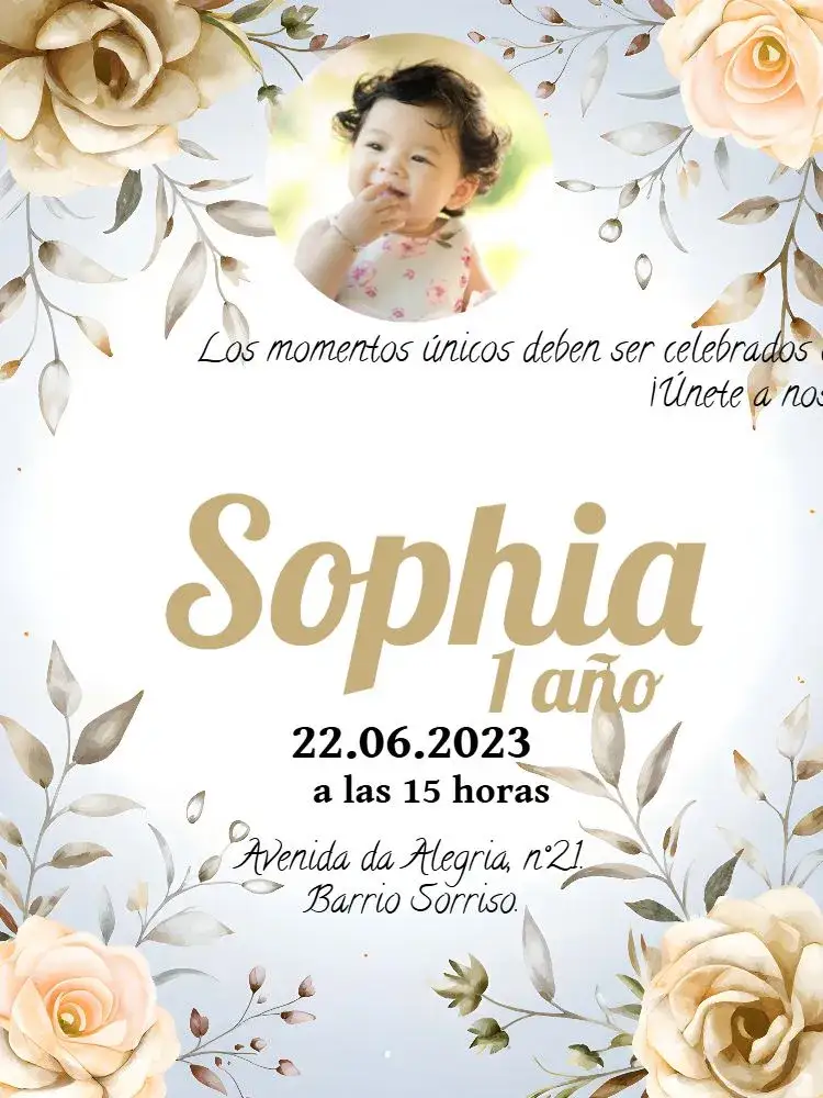 Invitación Floral Con Foto Jardín – tema Cumpleaños floral, delicado, dorado, moderno, elegante, mágico