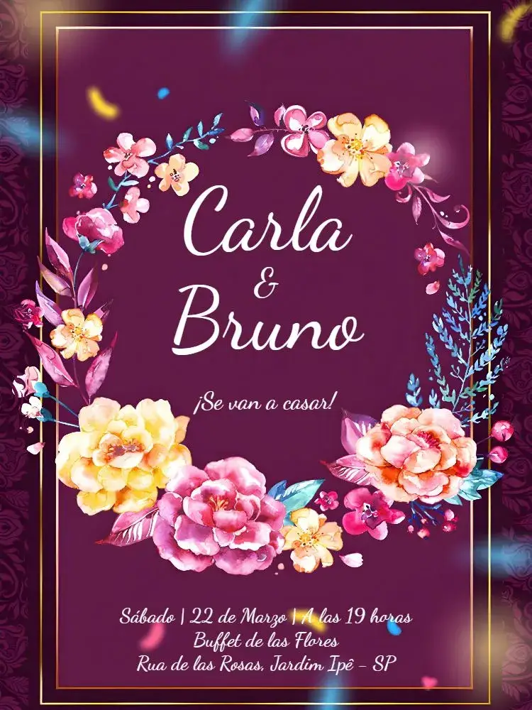 Invitación Boda Floral - Flores Moradas