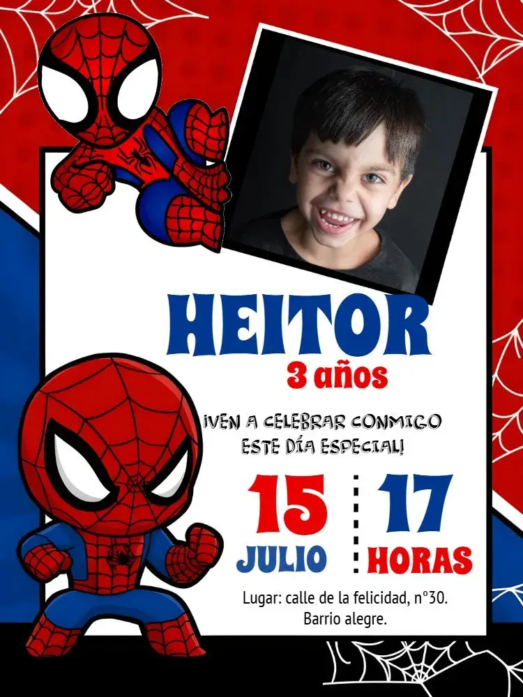 Invitación Hombre Araña Toy Con Foto Chibi editable y personalizable