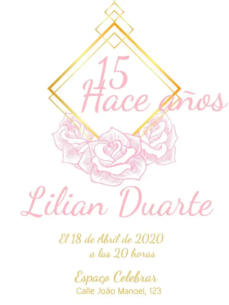 15 Años Floral - Rosa Con Dorado Minimalista