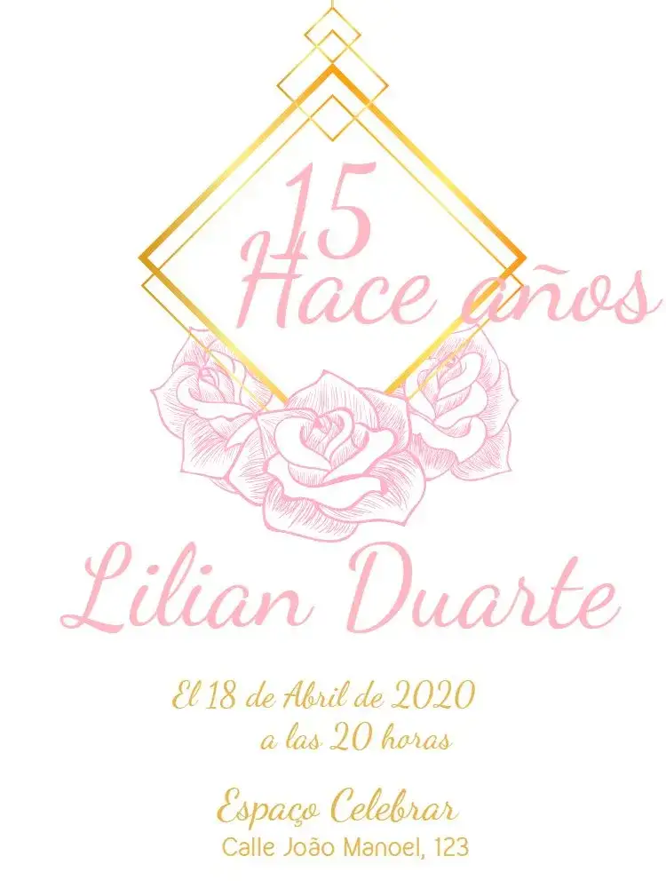 Invitación 15 Años Floral - Rosa Con Dorado Minimalista – tema 15 años floral, minimalista, dorado, elegante, clásico, moderno