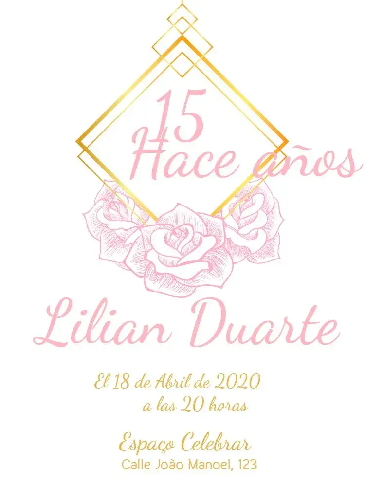 Invitación 15 Años Floral - Rosa Con Dorado Minimalista
