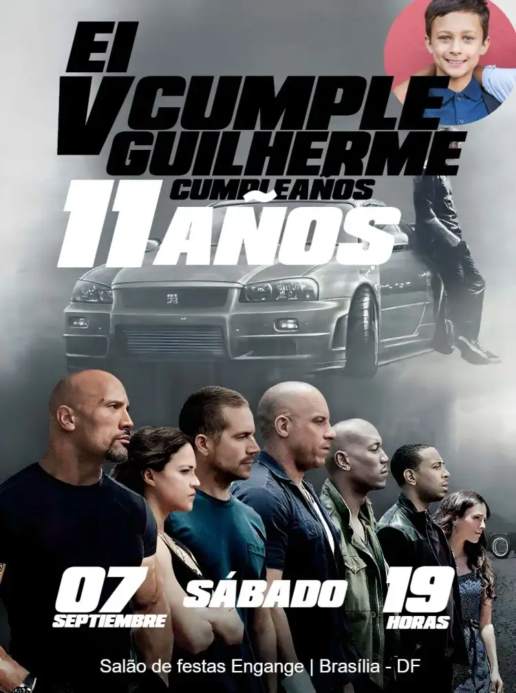 Invitación Rápidos Y Furiosos Con Foto Paul – tema Más buscados moderno, cinematográfico, en blanco y negro, adrenalina, automovilismo