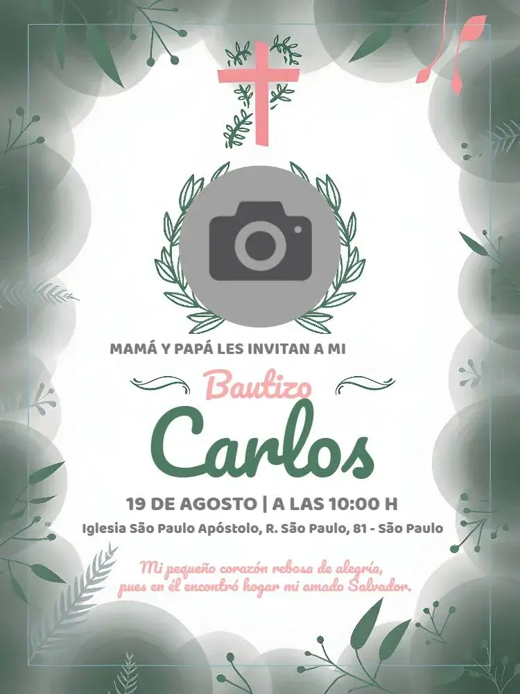 Invitación Foto de Bautizo – tema Bautismo floral, delicado, moderno, minimalista, pastel, infantil