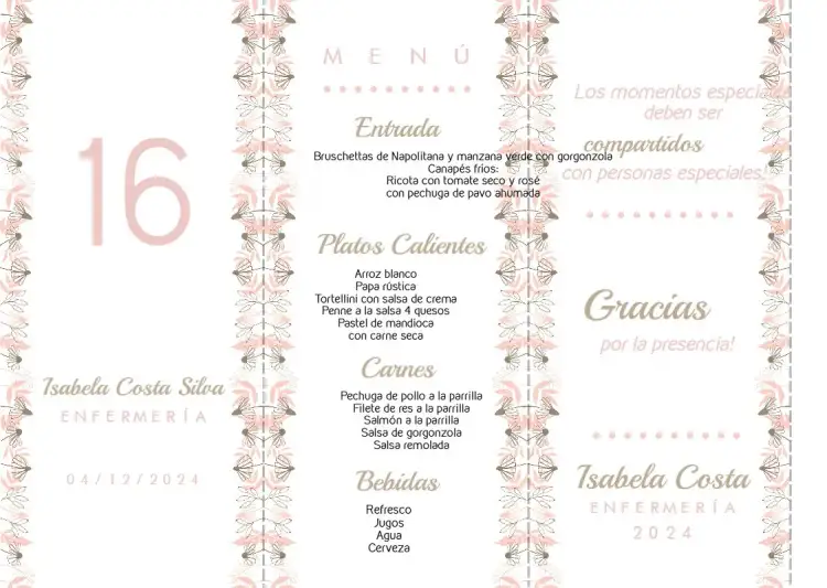 Invitación Menú Triángulo Graduación Floral Rosa – tema Graduación floral, moderno, elegante, rosa, triangular, suave