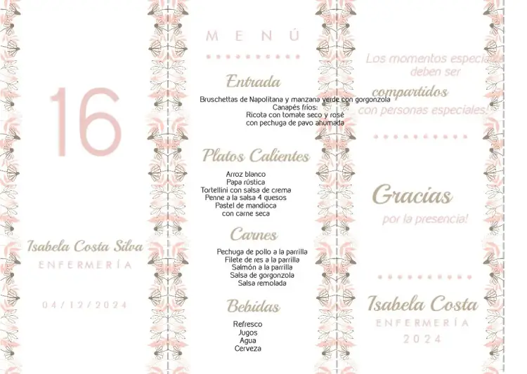 Invitación Menú Triángulo Graduación Floral Rosa