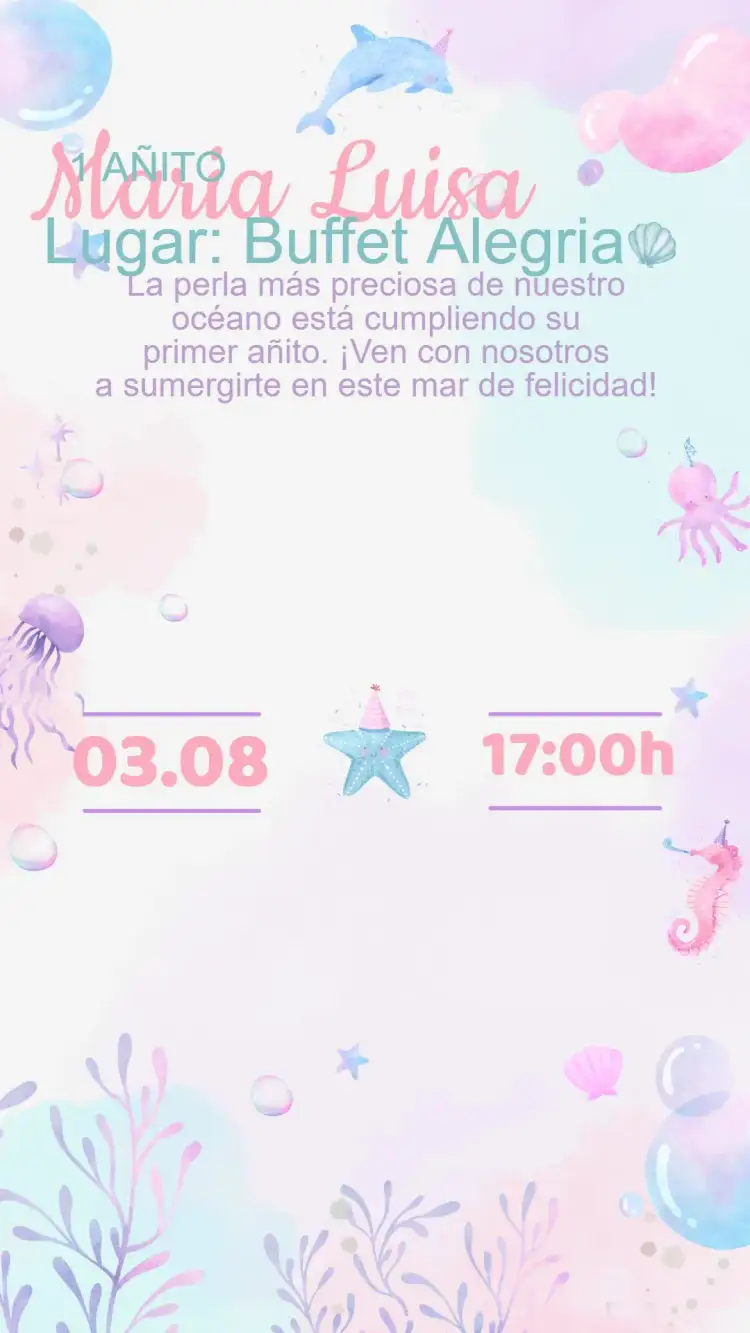 Invitación Invitación Cumpleaños Fondo del Mar – tema Cumpleaños Infantil azul marino, colorido, lúdico, divertido, tema de sereia, tropical