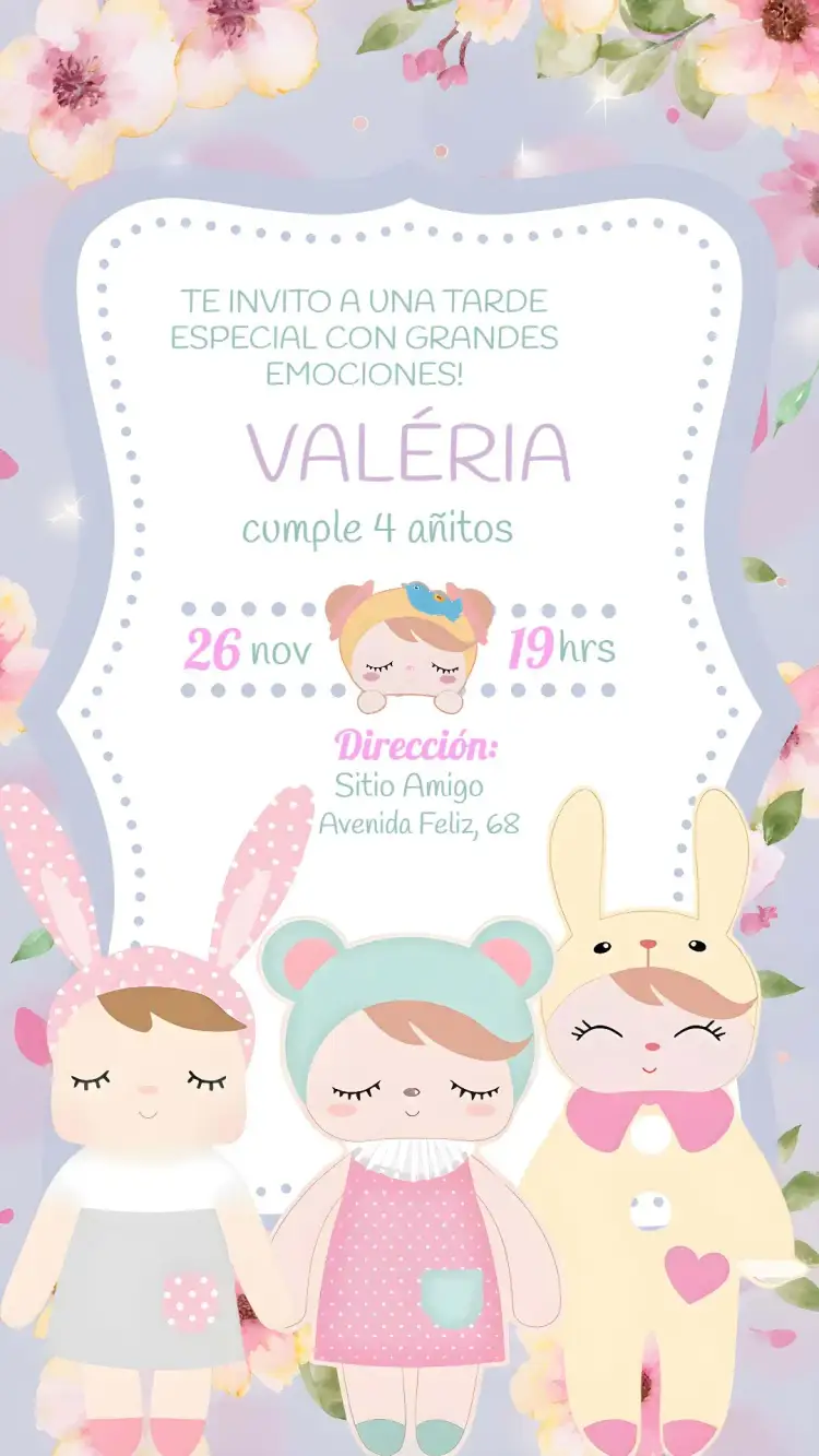 Invitación Muñeca Metoo Infantil – tema Más buscados colorido, lúdico, divertido, temático, infantil, moderno