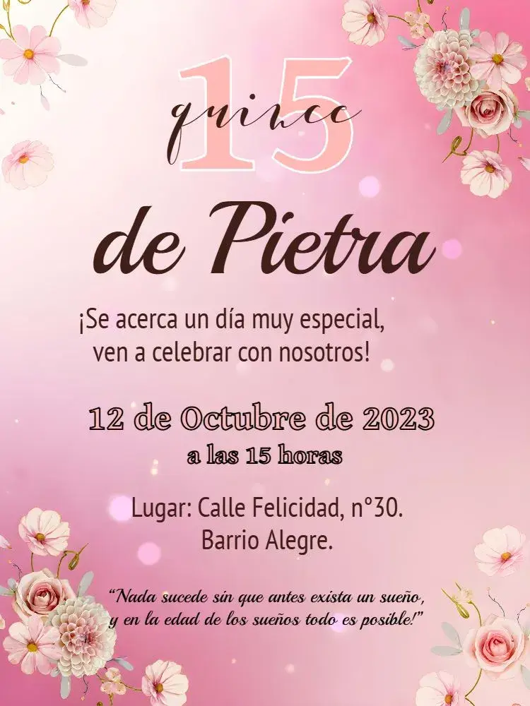 Invitación 15 Años Floral Rosa