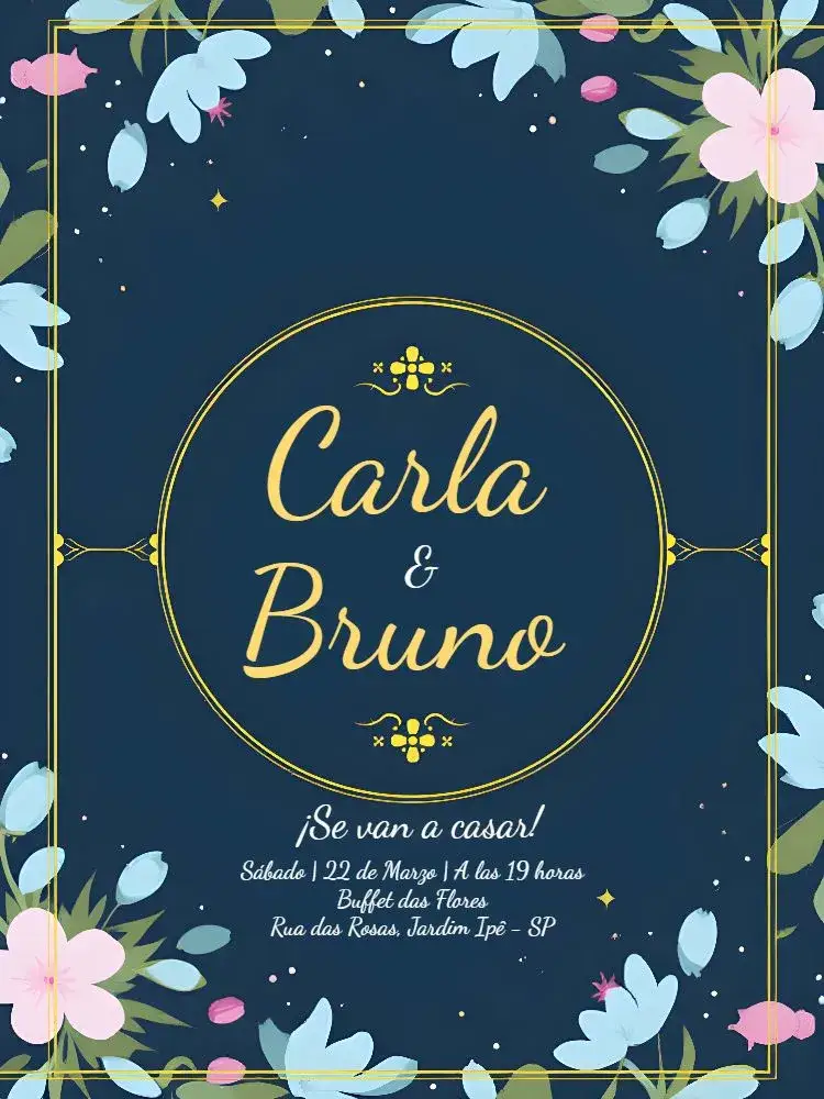 Invitación Boda Tulipanes Floral Marino – tema Boda floral, elegante, moderno, romántico, azul marino, minimalista