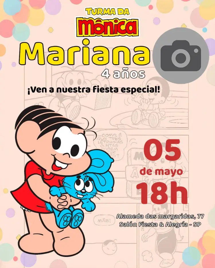 Invitación Turma De La Mónica Con Foto Sansón editable y personalizable