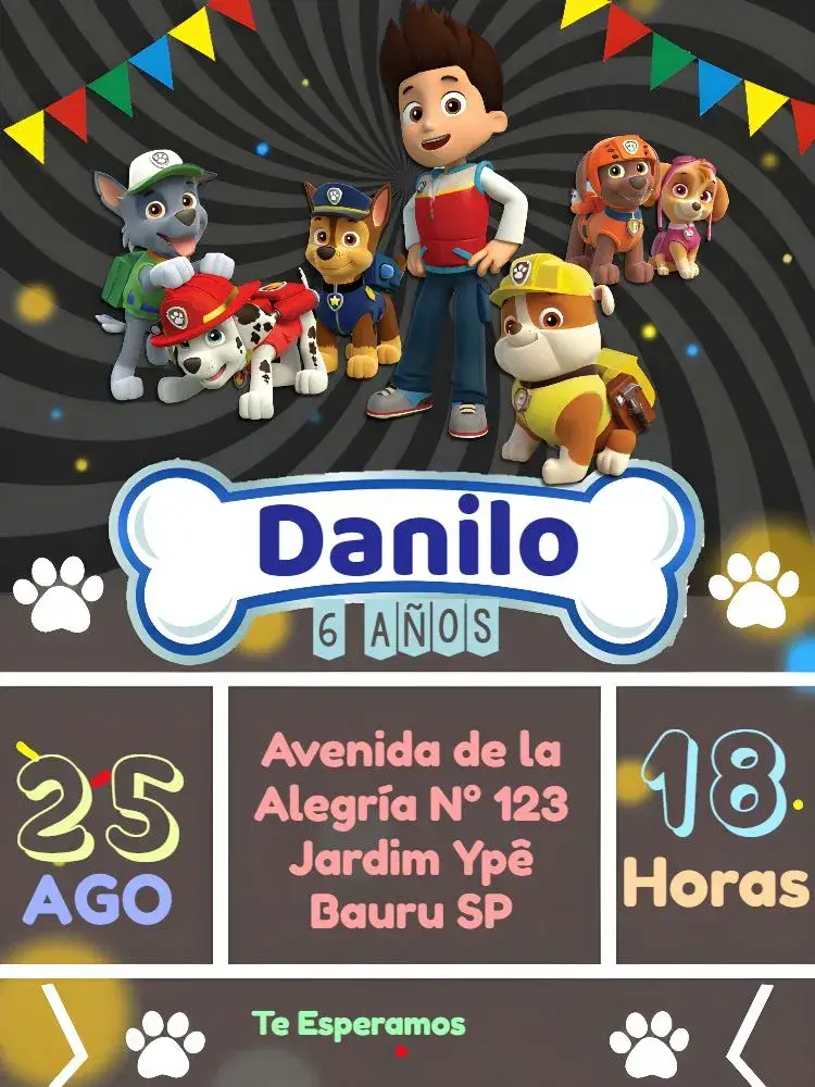 Invitación Patrulla Canina Colorido