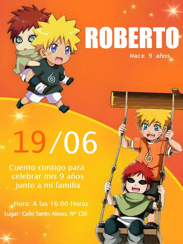 Invitación Naruto Gris – tema Cumpleaños Infantil animado, moderno, colorido, divertido, temático, juvenil