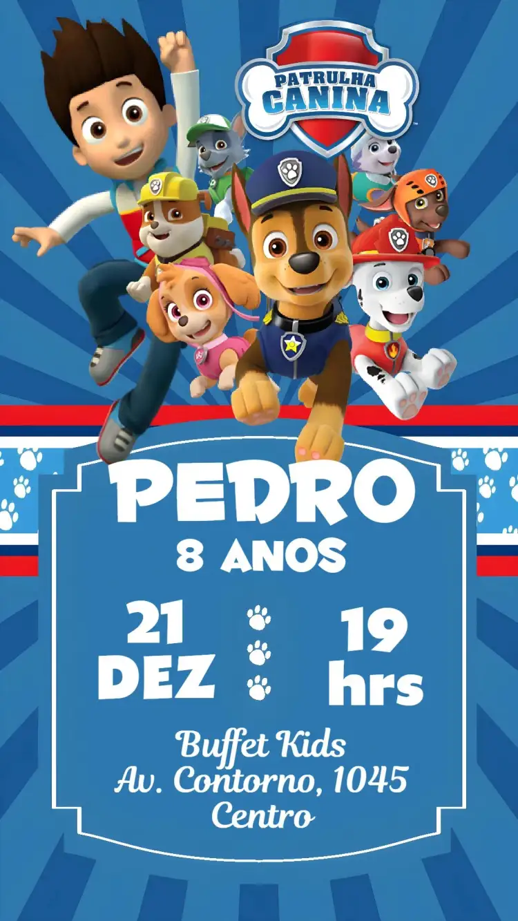 Invitación Patrulla Canina – tema Cumpleaños Infantil colorido, divertido, de caricaturas, infantil, temático, animado