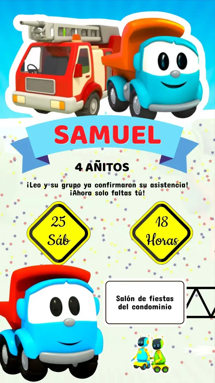 Invitación Cumpleaños Leo el Camión