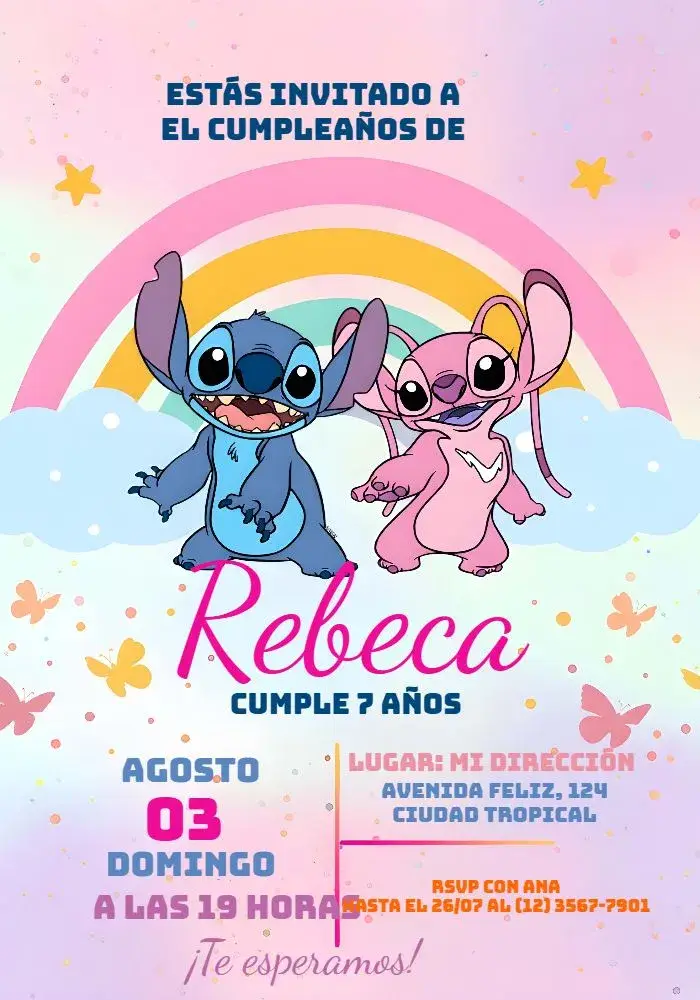Invitación Stitch Y Angel Bluey