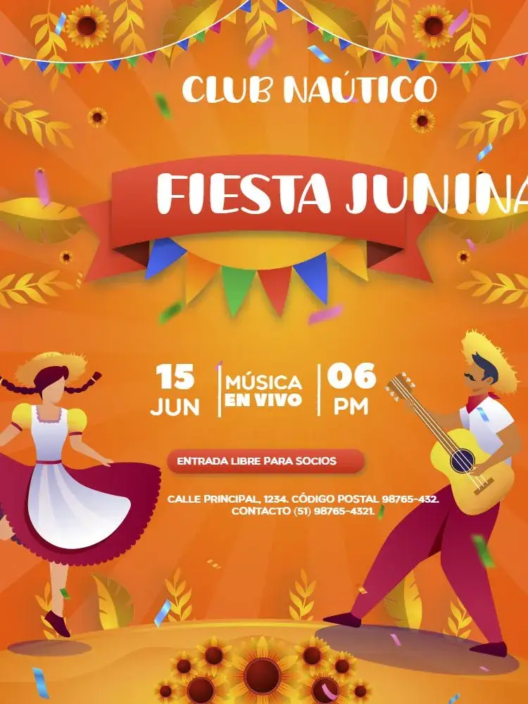 Invitación Fiesta Junina Naranja Claro