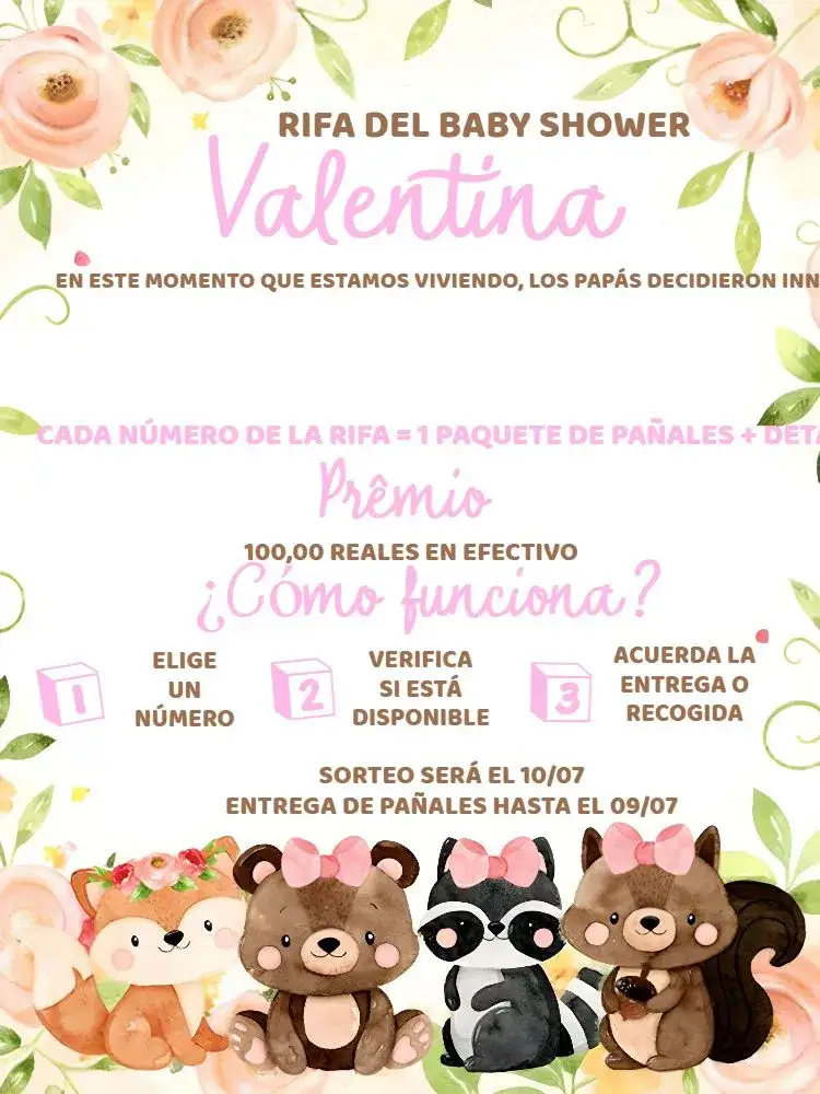 Invitación Té Rifa Bosque Encantado Digital – tema Té Rifa floral, encantado, romántico, colorido, lúdico, moderno