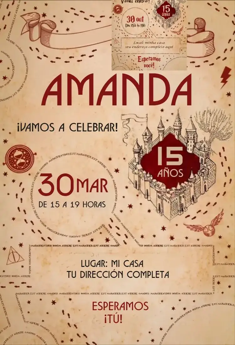 Invitación Harry Potter 1 – tema Cumpleaños mágico, fantástico, brujería, neutro, colorido, aventura