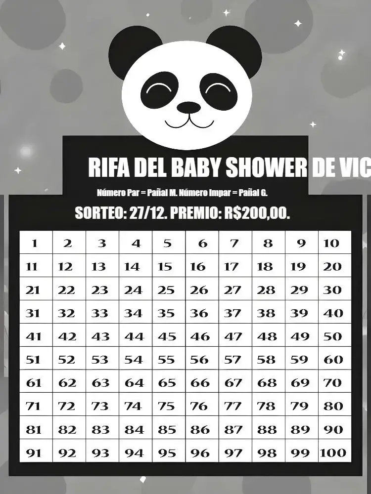 Invitación Té Rifa Panda Blanco editable y personalizable