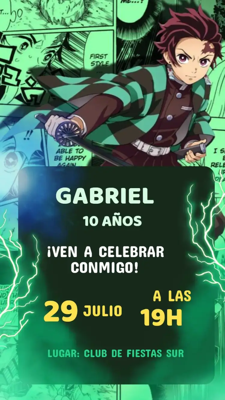 Invitación Cumpleaños Damon Slayer
