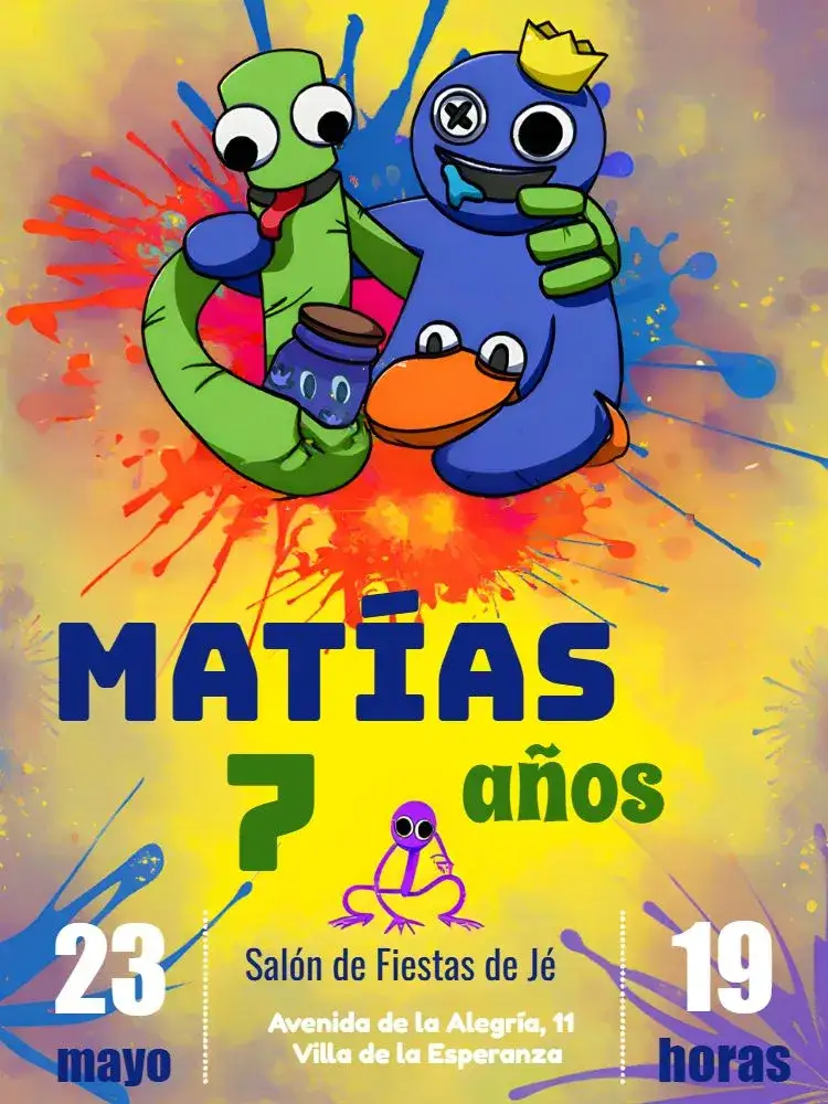Invitación Rainbow Friends Tinta – tema Más buscados colorido, moderno, jovial, inspirado en juegos, vibrante