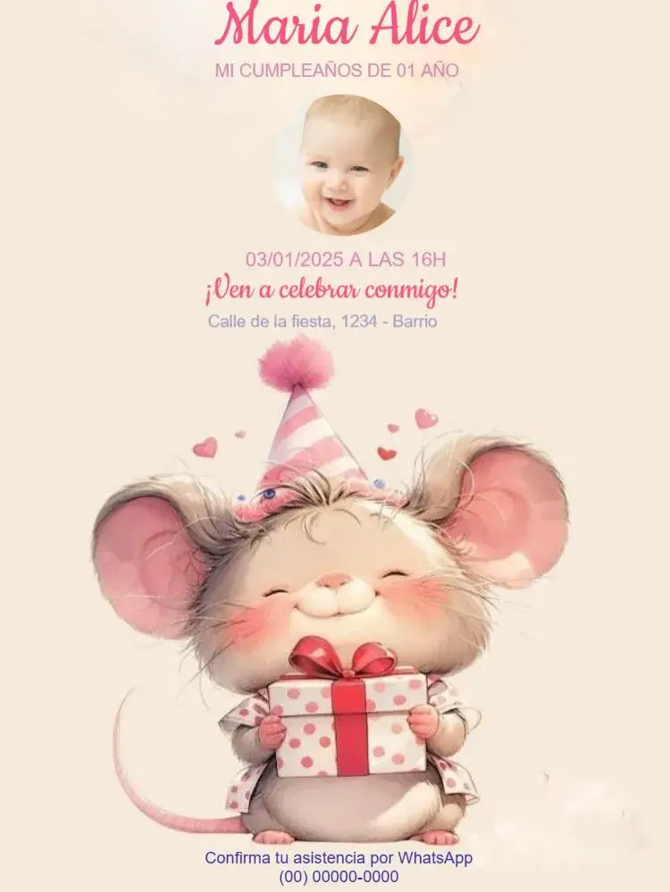 Invitación Ratón Infantil Para Editar Bosque